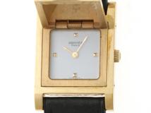 HERMES 　エルメス　メドール　ME1.201　女性用腕時計　ゴールド/ブラック　GP/革ベルト　ホワイト文字盤【431】2148103941641