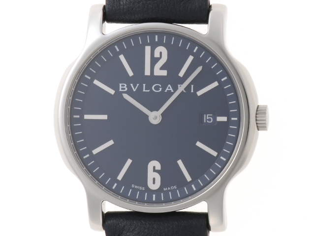 BVLGARI ブルガリ ソロテンポ ネイビー文字盤 革/SS レザー ST35S