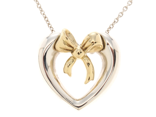 ティファニー　ハートリボンコンビネックレス　チェーン41.5㎝シルバー×ゴールド TIFFANY＆CO ティファニー ハートリボン ネックレス シルバー/k18