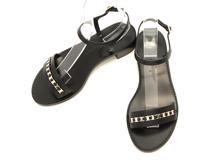 Salvatore Ferragamo　サルヴァトーレ・フェラガモ　ヴァラバックストラップサンダル　レディース6ハーフ　ブラック/GP　レザー　0733859　2148103968457　【432】