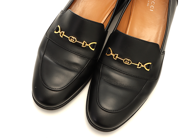 GUCCI グッチ ホースビットローファー レディース39 ブラック レザー