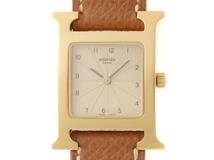 HERMES エルメス 腕時計 Hウォッチ HH1.201 GP/革 ゴールド文字盤 クォーツ □D刻印【472】TS