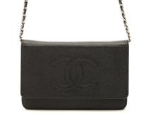CHANEL　シャネル　ショルダーバッグ　ココマーク　チェーンウォレット　ブラック/SV　キャビア　1642****　【472】　RE
