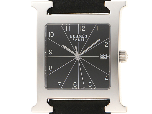 HERMES エルメス メンズ腕時計 Hウォッチロンド HR1.710 クォーツ □J刻印 シルバー文字盤 仕上げ済