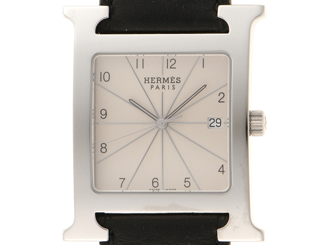 HERMES エルメス メンズ腕時計 Hウォッチロンド HR1.710 クォーツ □J刻印 シルバー文字盤 仕上げ済