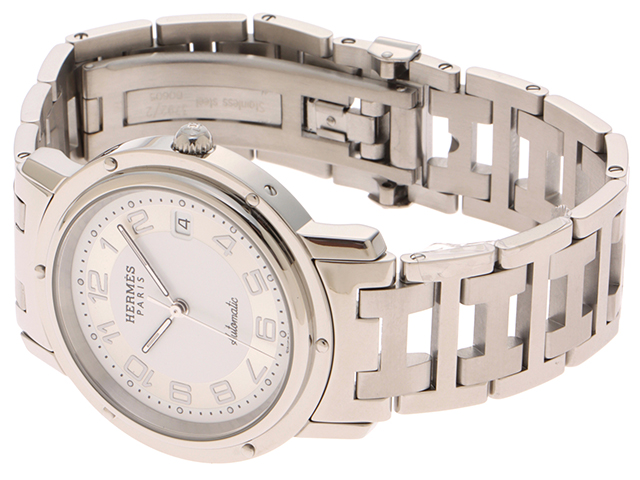 HERMES エルメス クリッパー SS ホワイト文字盤/SS CL1.810 メンズ