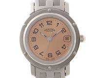 HERMES エルメス クリッパー CL4.210 SS ステンレススチール ピンクアラビア文字盤 クォーツ 【460】2181000002770