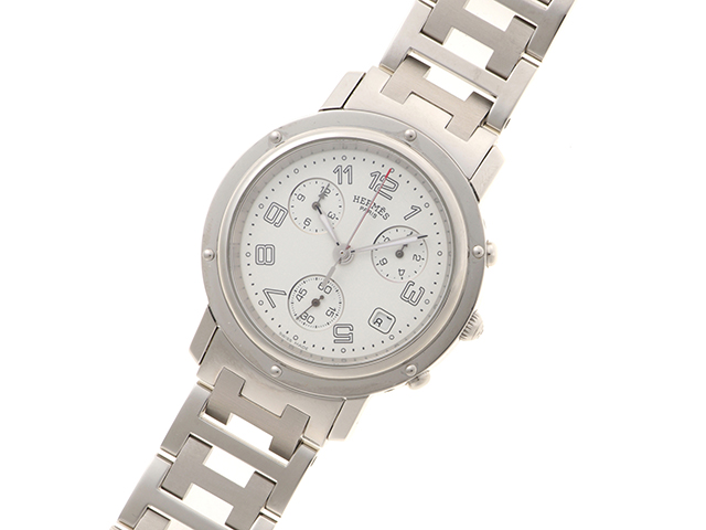 HERMES エルメス 時計 クリッパークロノ CL1.910 ホワイト文字盤