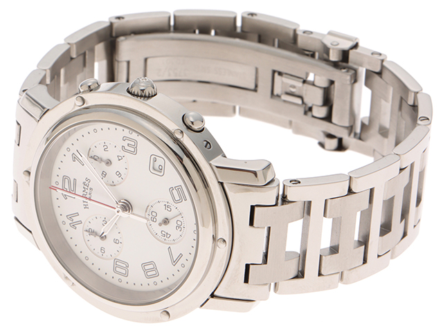 HERMES エルメス 時計 クリッパークロノ CL1.910 ホワイト文字盤