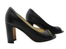 CHANEL シャネル 靴 チェーン オープントゥパンプス レディース35C(約