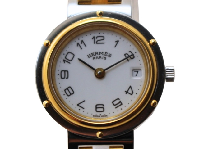 エルメス HERMES クリッパー CL4.210 オレンジ文字盤 シルバー