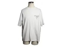 PRADA 2024SS クロップド　スウェット　半袖　ホワイト 美品】PRADA プラダ パイル生地 クロップド丈トップス Tシャツ