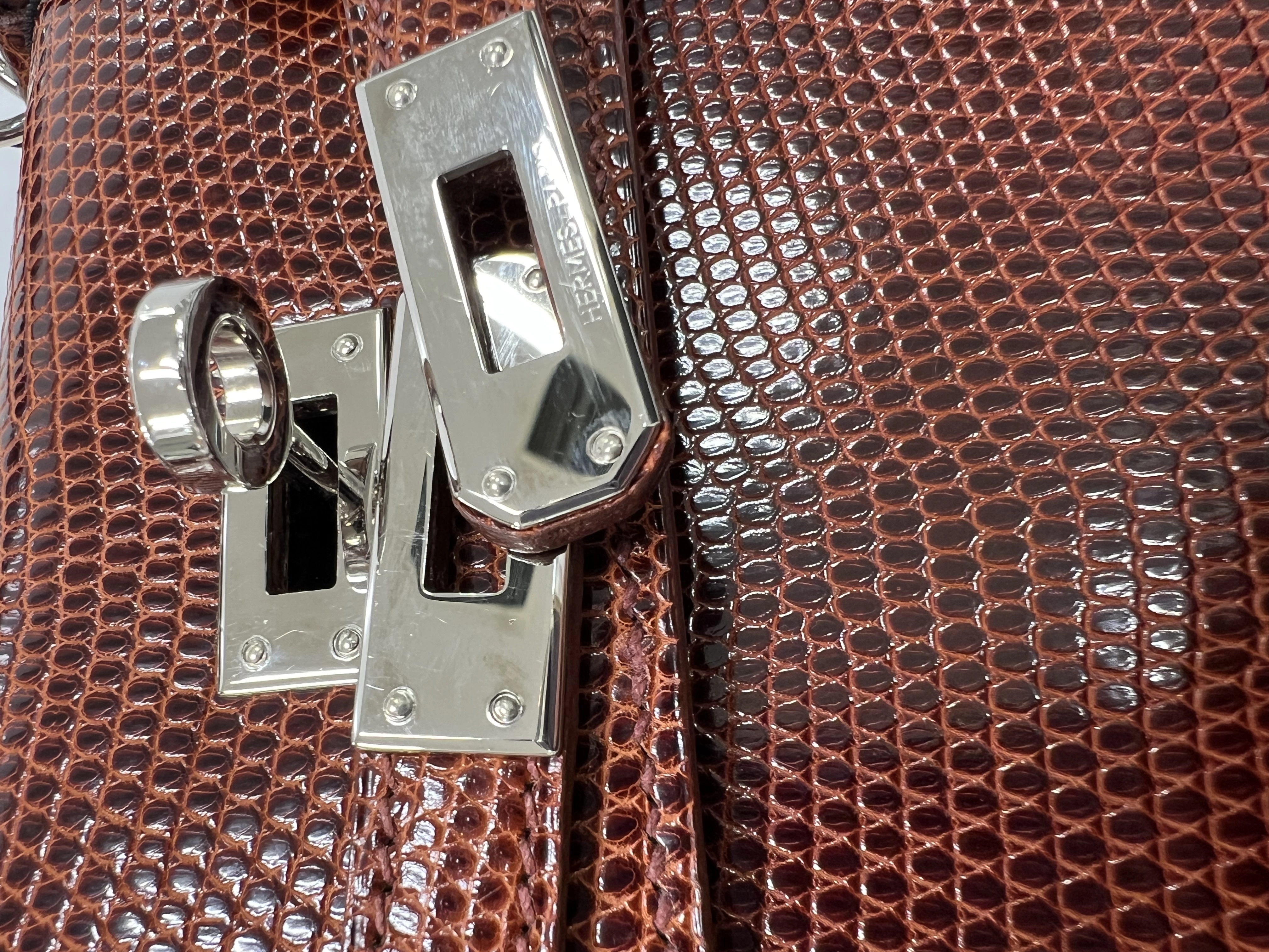 Hermès　エルメス　ケリー25　リザード素材　ブラウン　シルバー金具　□K刻印　2007年頃製造　【472】HA