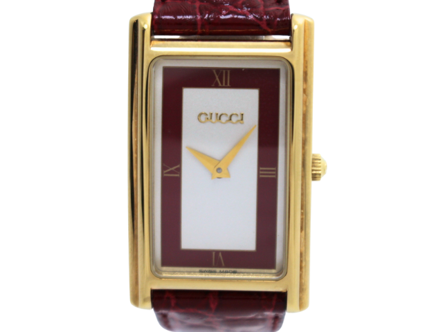 GUCCI グッチ 腕時計 2600M GP/革 シルバー/ボルドー クォーツ