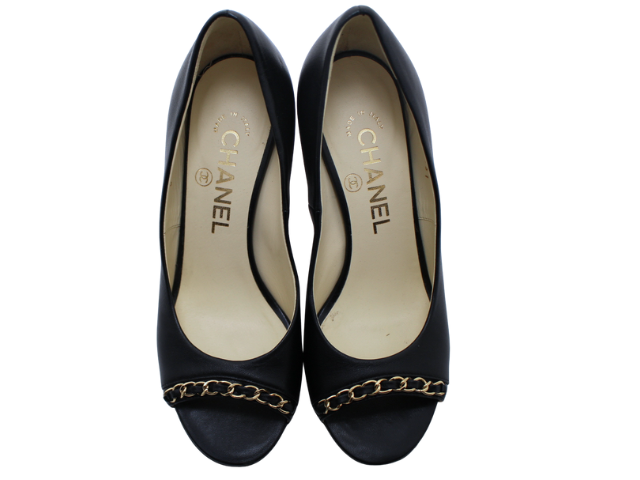 CHANEL シャネル 靴 チェーン オープントゥパンプス レディース35C(約