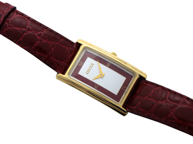 GUCCI グッチ 腕時計 2600M GP/革 シルバー/ボルドー クォーツ