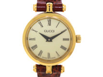 GUCCI グッチ 腕時計 シェリーライン ラウンドウォッチ GP/革 アイボリー クォーツ レディース 2148103944505 【200】