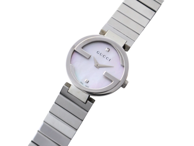 GUCCI グッチ 腕時計 インターロッキング SS ホワイトシェル2ポイントダイヤ YA133505/133.5 クォーツ レディース 2120000341601 【200】