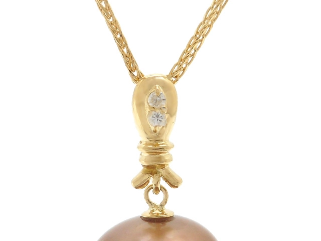 JEWELRY　貴金属・宝石　ネックレス　イエローゴールド　K18　パール　真珠　ダイヤモンド　6.1g（2147100577594）【200】