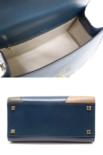 Valextra　ヴァレクストラ　ミディアム　イジィデ　ネイビー／ベージュ　カーフ　2143400227696　【中古】【大黒屋】【200】