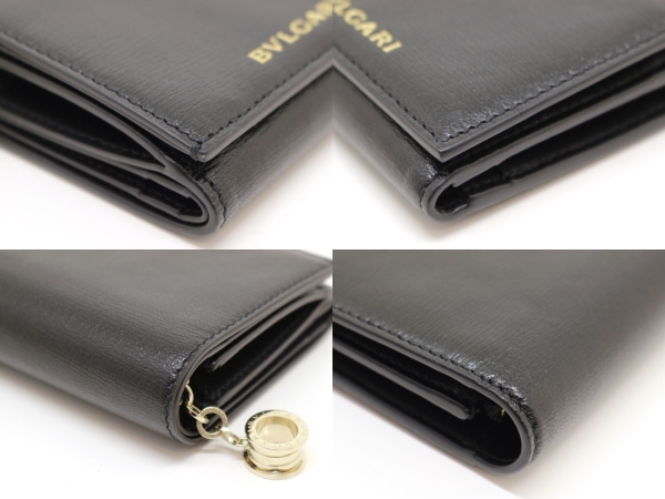 BVLGARI ブルガリ B-ZERO1 コンパクト財布 ブラック カーフ 三