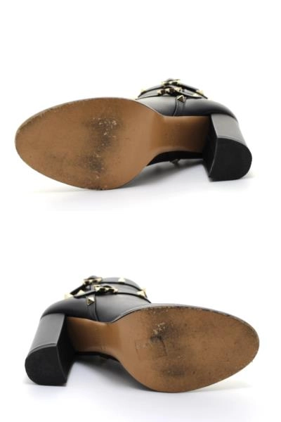 VALENTINO バレンチノ 靴 ロックスタッズアンクルブーツ レディース37(約23.5cm) ブラック 革 DZ710 2 (2148103863707) 【200】