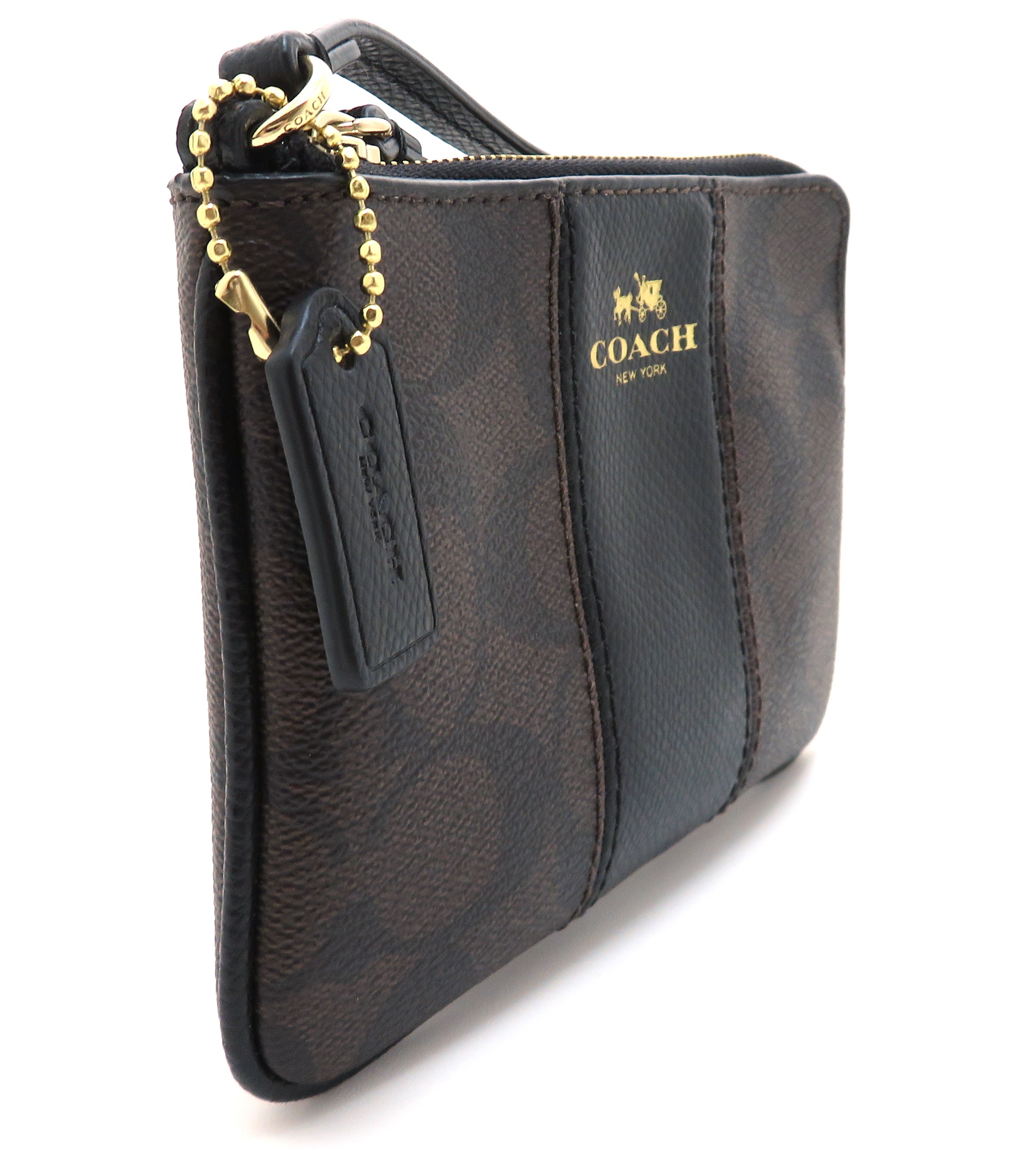 COACH コーチ シグネチャー リストレットポーチ ブラウン/ブラック PVC