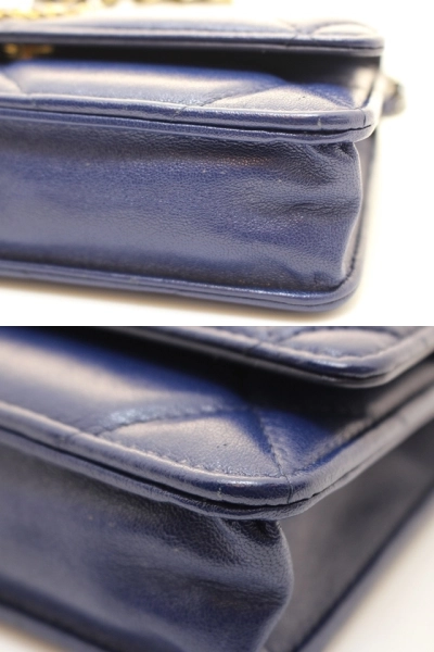 CHANEL シャネル CHANEL19 マキシ マトラッセ チェーンウォレット ヴィンテージ加工 ネイビー ゴールドxシルバー金具 2148103564369【200】