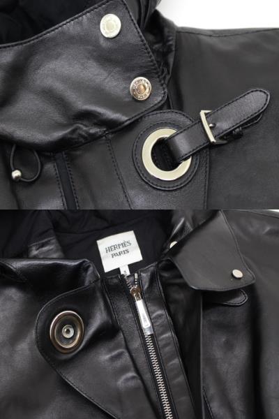 HERMES エルメス レザーベスト レディース38 ブラック シープ