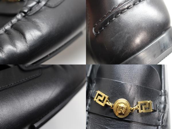 VERSACE ヴェルサーチ 靴 ローファー メンズ42 ブラック レザー