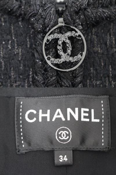 CHANEL シャネル ツイードコート レディース34 ブラック ウール