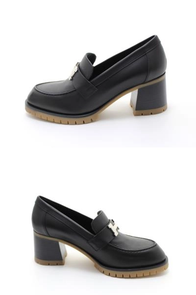 HERMES エルメス 靴 ヒール付きローファー レディース37ハーフ(約24~24,5cm) ブラック/SV レザー (2148103801167) 【200】