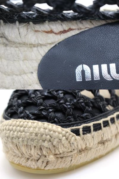 miu miu ミュウミュウ 靴 エスパドリーユ レディース35(約22.0cm) ブラック ベージュ レザー ファブリック 5S030D (2143200595506) 【200】