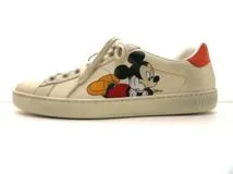 GUCCI×Disney グッチ×ディズニー スニーカー メンズ8 アイボリー レザー ミッキーマウス 603697（2143400219271）【200】