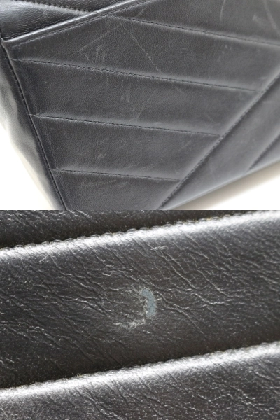 CHANEL シャネル バイアスステッチＷチェーンショルダーバッグ ブラック GP ラムスキン 【200】