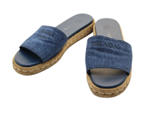 PRADA プラダ 靴 ジュート サンダル レディース37ハーフ(約24.0～24.5cm) ブルー デニム/革 2148103905650 【200】