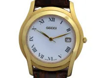GUCCI グッチ 腕時計 5400M GP/革 ホワイト クォーツ メンズ