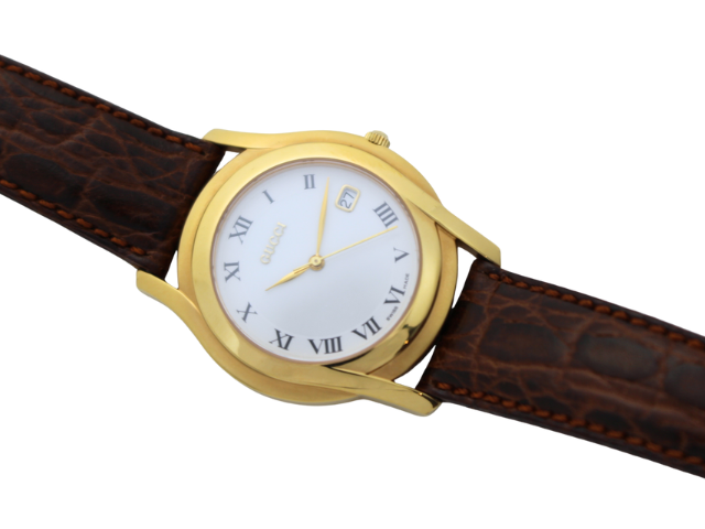 GUCCI グッチ 腕時計 5400M GP/革 ホワイト クォーツ メンズ