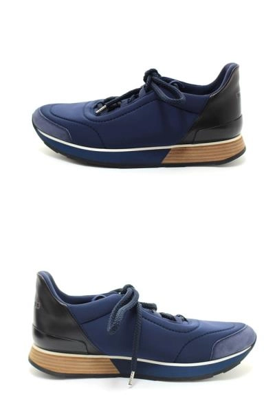 HERMES エルメス 靴 マイルス ローカットスニーカー メンズ41ハーフ ネイビー ブラック ブラウン ファブリック レザー H162357Z (2120500223650) 【200】