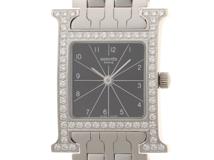HERMES　エルメス　時計　Hウォッチ　HH1.230　クオーツ　ステンレス　ダイヤベゼル　黒文字盤　女性用　【434】