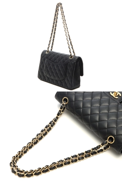 CHANEL シャネル マトラッセＷフラップ  Ｗチェーン ショルダーバッグ ブラック GP キャビアスキン A01112