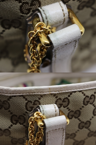 GUCCI チャーム付き　GG キャンバス　トートバッグ　ベージュ　ホワイト GUCCI チャーム付き GG キャンバス トートバッグ ベージュ