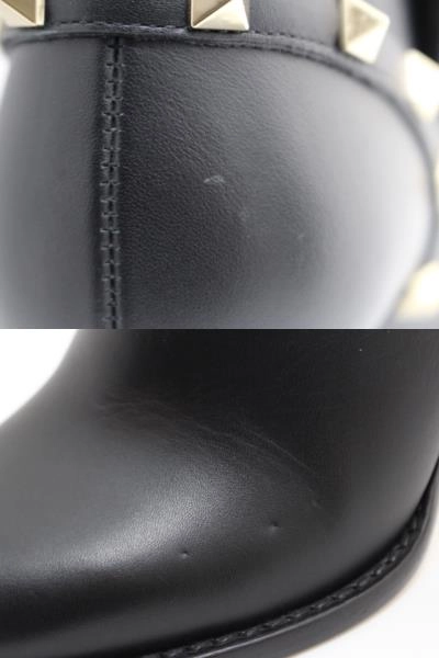 VALENTINO バレンチノ 靴 ロックスタッズアンクルブーツ レディース37(約23.5cm) ブラック 革 DZ710 2 (2148103863707) 【200】