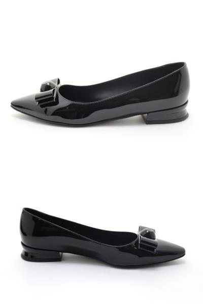 美品|フェラガモ|5.5D|オープントゥパンプス|パテントレザー|黒|i1616 Salvatore Ferragamo / サルヴァトーレフェラガモ | パテント