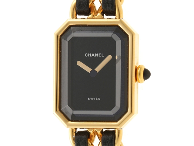 CHANEL シャネル 時計 プルミエールL H0001 クオーツ GP金具 革 黒文字