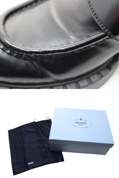 PRADA プラダ 靴 チョコレート ローファー メンズ41(約26cm) ブラック ブラッシュドレザー 1D246M (2148103763045) 【200】