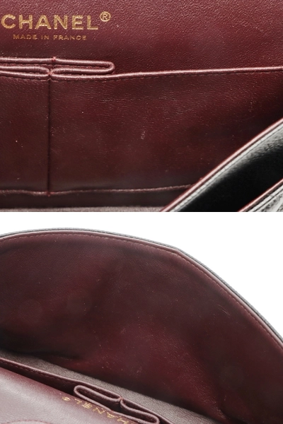 CHANEL シャネル マトラッセＷフラップ  Ｗチェーン ショルダーバッグ ブラック GP キャビアスキン A01112