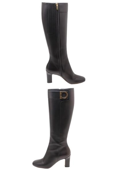 Salvatore Ferragamo サルヴァトーレ・フェラガモ ガンチーニロングブーツ レディース5ハーフ ブラック カーフ 2143700184255 【432】