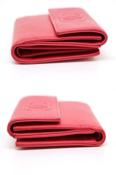 CHANEL シャネル 財布 小物 Wホック財布 両面財布 コンパクト 二つ折り キャビアスキン レッド 赤 【471】