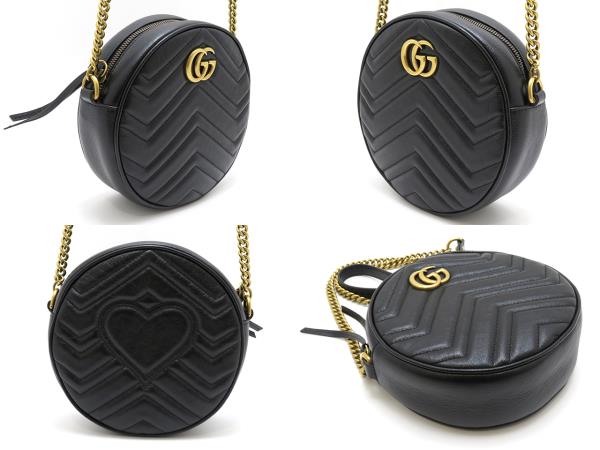 GUCCI グッチ GGマーモント ラウンドミニショルダーバッグ レザー【430